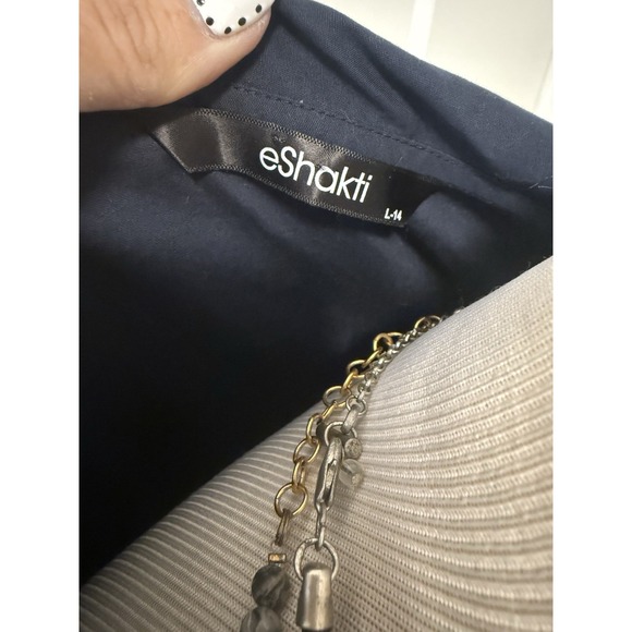 EShakti Navy Blue Black Colorblock 3/4 Sleeve A-Line Dress Large 14 Blue Line - Picture 4 of 5